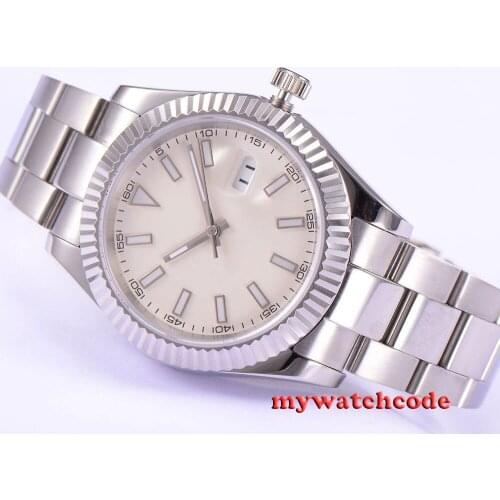 40mm parnis Beige dial glass sapphire automatic folding buckle mens watch P445