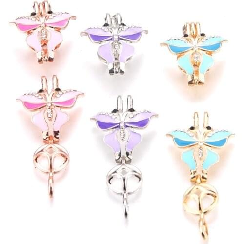 5pcs Combination Color Butterfly Pearl Cage Locket Pendant Jewelry DIY Bead Cage Aroma Essential Oil Diffuser Box Oyster Pearl