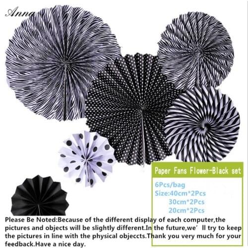 6pcs/lot Black Cheap Paper Fans For Wedding Tissue Paper Fans Flowers Birthday Party Holiday Supplies Wedding Favors