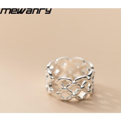 Mewanry 925 Sterling Silver Rhombus Hollow Opening Rings Korean for Women Trendy Elegant Simple Party Jewelry Birthday Gifts