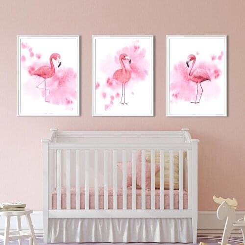 Watercolour Pink Flamingo Canvas Poster and Print Wall Art Painting Nordic Kids Decoration Pictures Baby Nursery Bedroom Decor