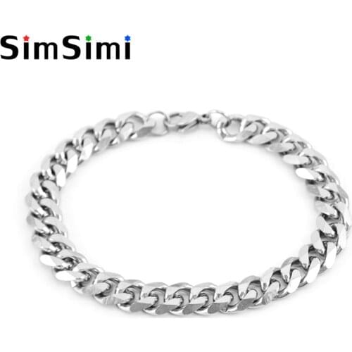 Stainless Steel Mens Bracelets Silver Stainless Steel Curb Cuban flat Link Chain Bracelets For Men Women Wholesale Jewelry Gift