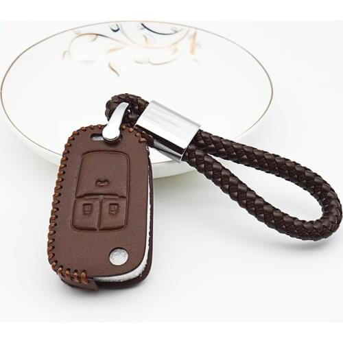 Genuine Leather Flip Key Shell for Chevrolet Cruze 2013 Camaro Orlando Aveo TRAX Key Case Cover Braid Woven Rope Keychain Holder