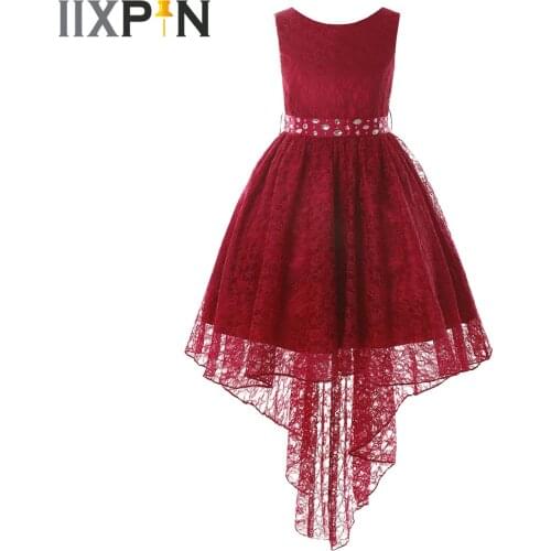 Kids Dance Wear Elegant Girls Lace Embroidered Dress High Low Gown Flower Girls Clothes Princess Girl Dress Performance Costume