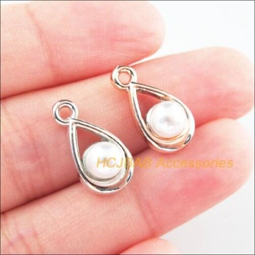 40Pcs Retro Dull Silver Plated KC Gold Color Acrylic Teardrop Charms Pendants 9.5x18mm