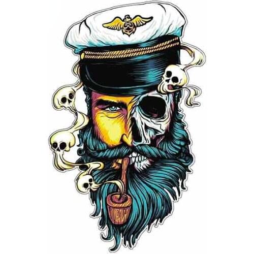Jpth13cm x 8.1cm captain half skeleton Abstract sailor beard tube car graphics sunscreen scratch waterproof car sticker, JP