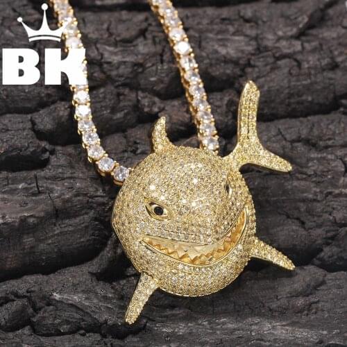 THE BLING KING Deep-sea Piranha Shark Pendant Necklace Hip Hop Full Iced Out Cubic Zirconia gold sliver CZ Stone