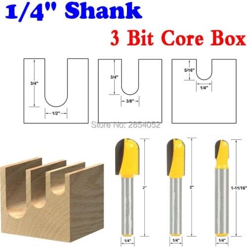 Core Box Router Bits - 3 pc. Set - 1/4" Shank Line knife Woodworking cutter Tenon Cutter for Woodworking Tools