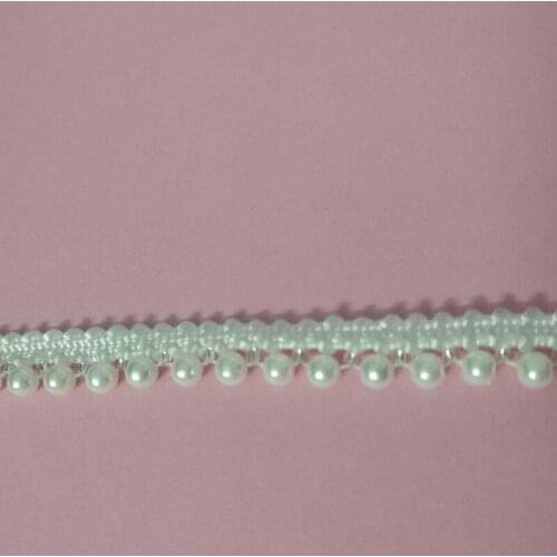 1yards White Beaded Pearl White lace trim diy handmade wedding dress clothes accessory decoration lace fabric 0.8cm wide