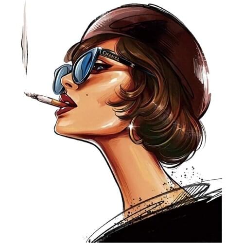 Smoking Girl Iron-on Transfers Patches for Clothing Vinyl Thermo Stickers Applique Diy Heat Thermotransfer Stripes Clothes Set