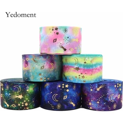 10 Yards 1.5" 38MM Bronzing Star and Moon Printed Ribbon For Hair Bows DIY Crafts Handmade Accessories Y2020091702