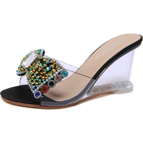 Summer Sexy Crystal Transparent High Heels Glass Rhineston Ladies Pvc High Heels Shoes Women Crystal Sandals Wedge Sandals