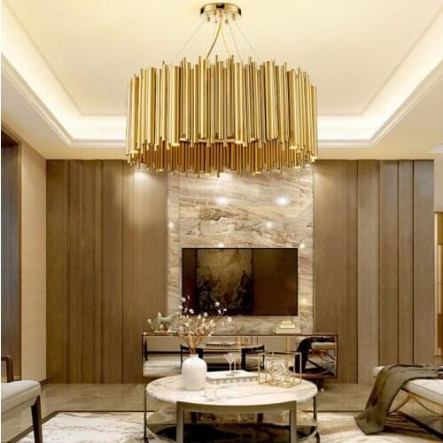Modern Luxury Gold Stainless Steel Chandelier Lighting For Living Room Round Hanging Light Fixture LED Home Lamps
