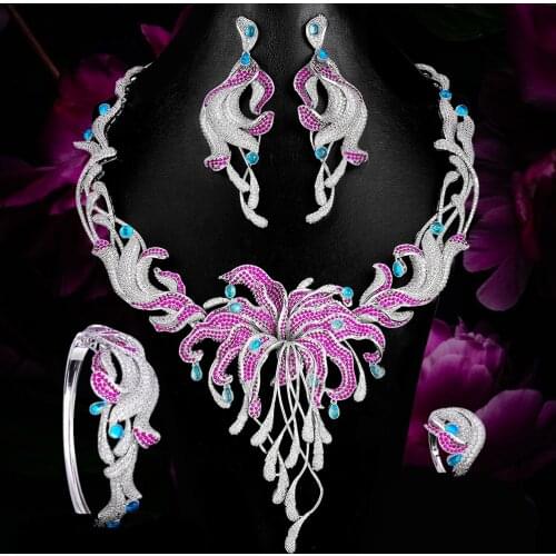 Missvikki Luxury Bridal Wedding Jewelry Actor Dancer Stage Performance Party Show 4 PCS Jewelry Set Flower Tassel High Quality