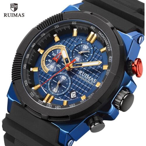 RUIMAS Luxury Watches Men Top Brand Sport Watch Man Blue Quartz Chronograph Military Waterproof Wristwatch relogio masculino 583