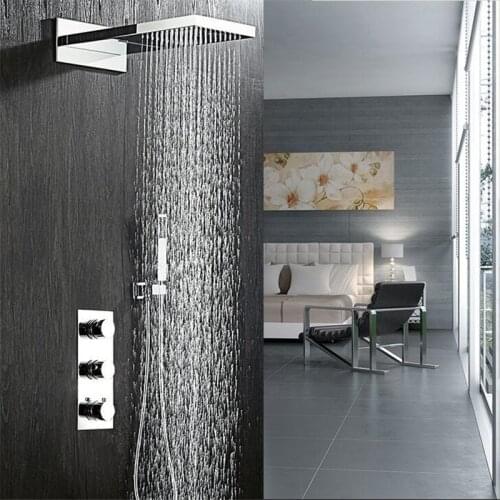 Bath Shower Faucet Set Auto-Thermostat Control Chrome Brass Shower Set In-Wall Shower Mixer Tap Hot & Cold with Handheld Shower