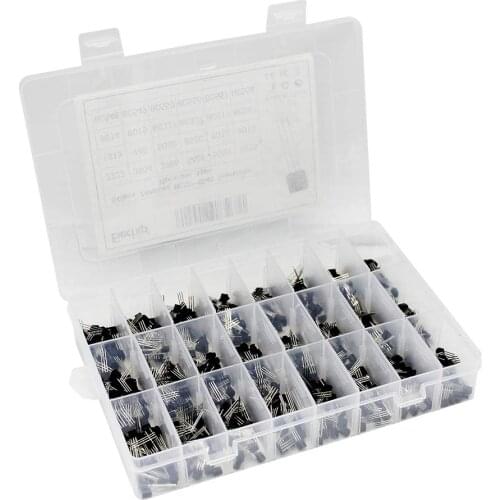 24Values TO-92 Transistor Assortment Kit BC327 BC337 BC547 BC548 2N2222 3906 3904 5401 C945 A1015 S8050 PNP/NPN Transistors Set