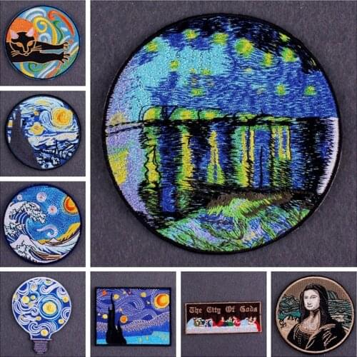 Van Gogh Patch Thermo Adhesive Patches for Clothing Iron On Patches On Clothes Oil Painting Stripes DIY Wave Clothing Stickers