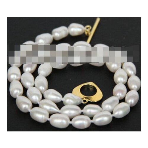 Natural 17" 9-10mm rice white freshwater pearls necklace