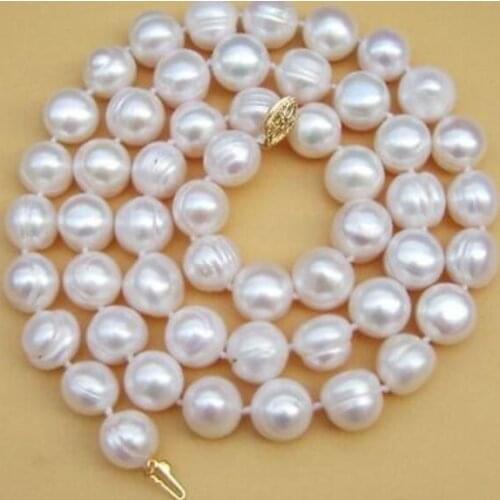 Natural 18" AAA 9-10 MM SOUTH SEA NATURAL White PEARL NECKLACE 14K GOLD CLASP