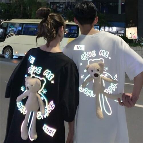 Family Matching Clothes Couple Clothes Black White T-shirts bear on the back mommy and me family look matching outfits Casual