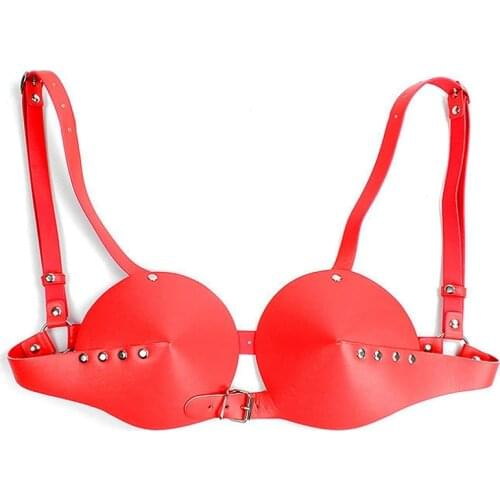 Punk Bra Leather Harness Belt Top Cup Breast Hot Red Fashion Ladies Wedding Pole Dance Rave Women Lingerie Adjust Body Bondage