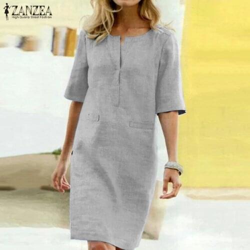 Dress Womens Sundress 2021 ZANZEA Fashion Summer Dress Female O Neck Short Sleeve Party Tunic Vestidos Robe Femme