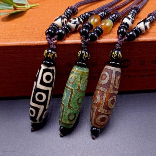 Nine Eye Tibet Dzi Pendant Drop Choker Nacklace Natural Stone Materials Fashionable Style Tibet Heaven Bead Bring Good Luck