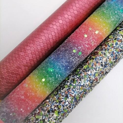 Rainbow Chunky Glitter leather, Honeycomb Embossed Synthetic Leather Faux Fabric Sheet For Bows Earrings 21x29CM KM616