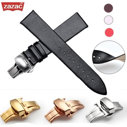 Zazac Genuine Leather Rose Gold buckle Watchband Soft Thin Watch Band Belt Suitable for Longines 12-18mm 20mm 22mm Strap Watches