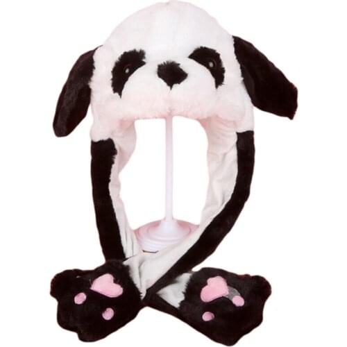Adult Kids Light Up Plush Animal Hat with Moving Ears Cartoon Rabbit Bunny Panda LED Glowing Earflap Cap Stuffed Toys