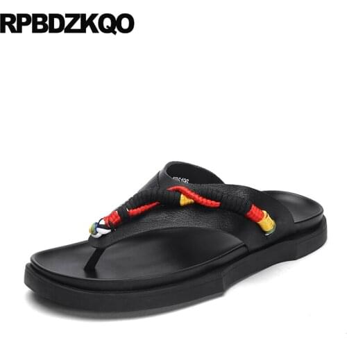 Genuine leather designer shoes men high quality 2019 white italian platform flat sandals slides flip flop black slippers summer