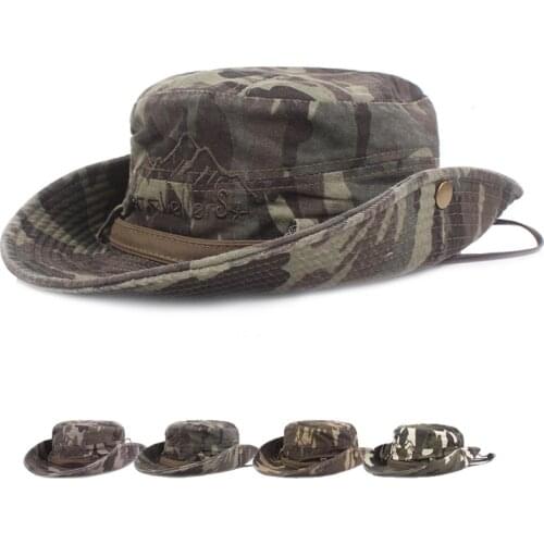 Hiking Sunshade Fisherman Hats Man Fashion Boonie Hat Wide Brim Bucket Hats Outdoor Safari Summer Cap Washed Cotton Glacier Hat