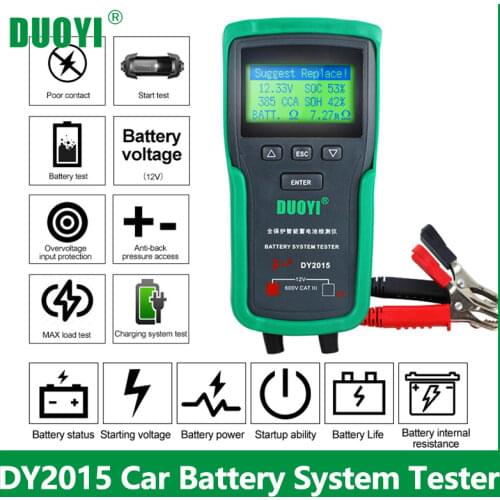 DUOYI DY2015 12V Car Motorcycle Battery System Tester Analyzer CCA Capacity Electronic Load Battery Charge Cranking Test Tools