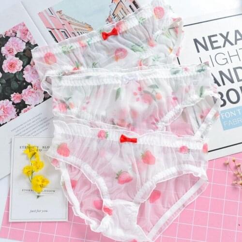 Bunny Panties Woman Sexy Under Wear Kawaii Strawberry Lingerie Femme Womens Seamless Briefs See Through Thongs Lolita Panty New