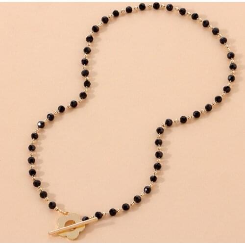 Bohemian Black Crystal Beads Chain Chokers Necklaces For Women Charm Gold Color Clavicle Chain Handmade Jewelry Accessories
