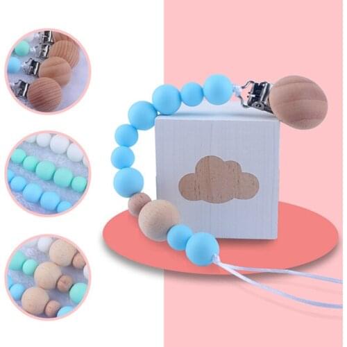 1pcs Baby Wood Beaded Pacifier Clip Silicone Chain Nipple Holder Infant Soother Teether Pacifier Chain Holder Baby Shower Gift
