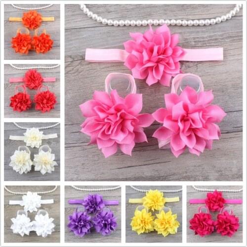 10sets/lot new arrival girl lotus flower headband and flower shoes set kids First Walkers Sandals