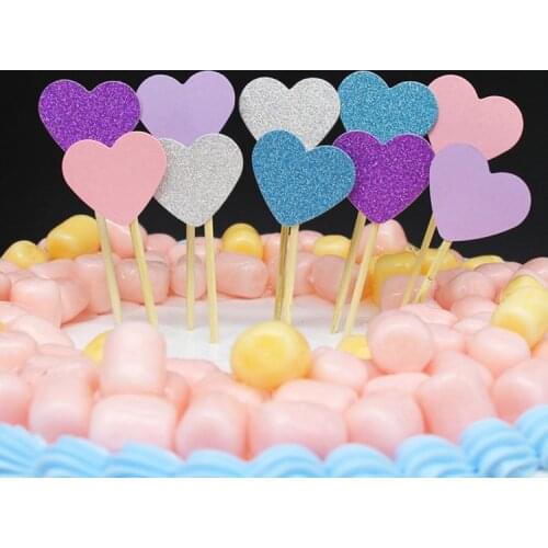 10pcs Small Colorful Cake Topper Heart Happy Birthday Party Cake Decor Supplies Baby Shower Decoration Wedding Party
