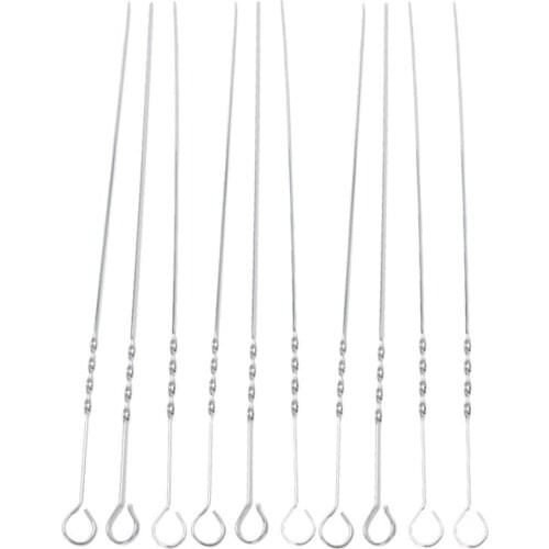 10Pcs BBQ Skewers Stainless Steel Flat Meat Skewers for Outdoor BBQ Barbecue Kitchen Outdoor Cooking Tools