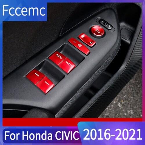 11pcs Car Door Armrest Patch Glass Lift Window Button Patch Car Interior Decoration Stickers For Honda Civic 10th Car Styling