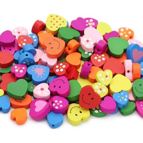 13/18mm Wood Bead Heart Shape Random Color Wooden Loose Beads For Jewelry Making DIY Bracelets Intelligence Toys Accessories