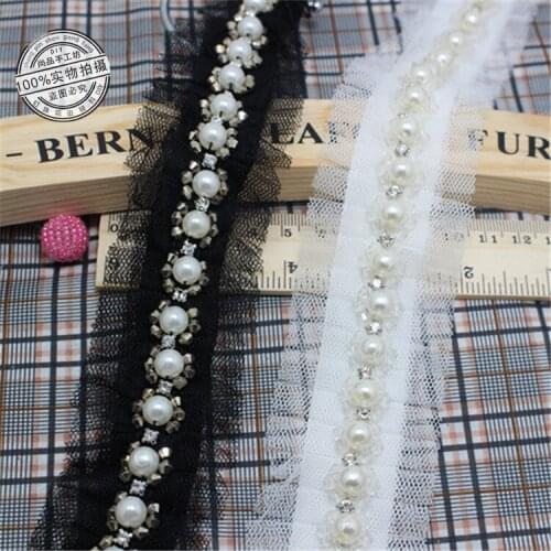 2Yards 45mm New Arrived Beads Flower Lace Fabric Trim Ribbon Wedding Craft For Unilateral DIY Handicraft Home Party Decoration