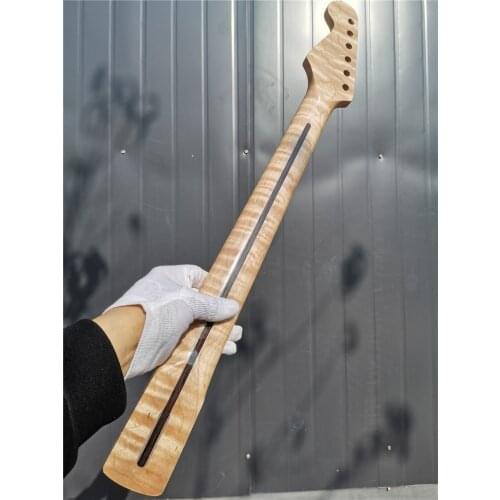 44# Tiger Flame Maple Guitar Neck 21 Fret 25.5inch Dark Yellow Pearl Dot Inlay DIY