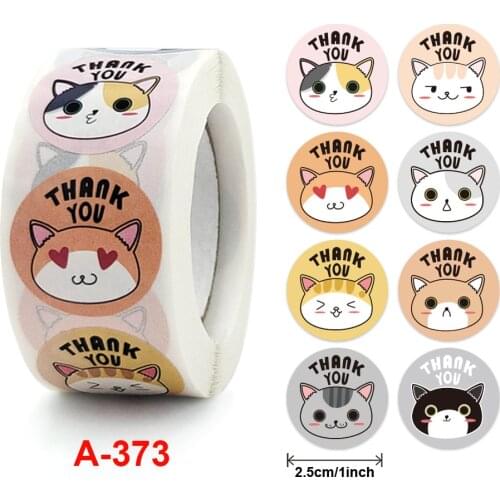 500pcs Kawaii Cat Thank You Stickers Round Cartoon Animal Adhesive seal Labels for Greeting Cards Gift Decoration Stationery