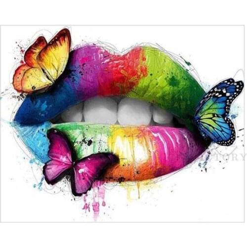 5D Diamond Painting Lip Art Full Square Diamond Mosaic Fantasy Butterfly Color Round Diamond Embroidery Cross Stitch Kits