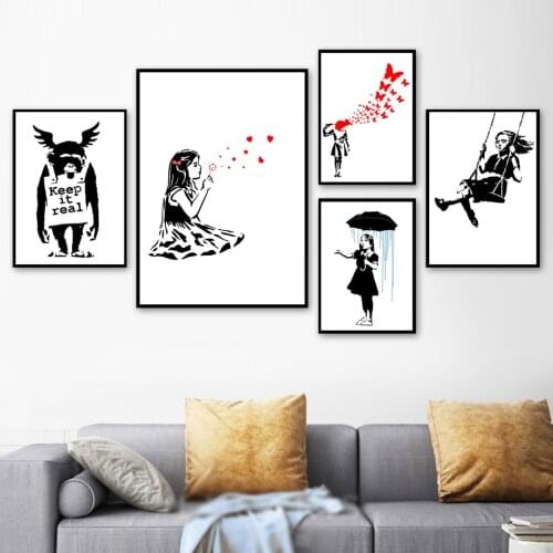Banksy Graffiti Abstract Umbrella Girl Orangutan Satire Wall Art Canvas Painting Nordic Poster And Print Wall Picture Home Decor