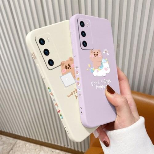 Honest Bear Phone Case For Huawei P40 P40Lite P30 P20 Mate 40 40Pro 30 20 Pro Lite P Smart 2021 Y7a Liquid Silicone Cover