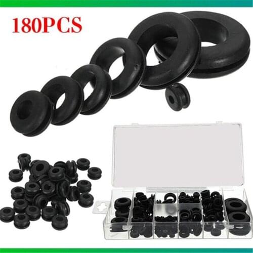 180 PCS Black Rubber Sealing Grommet Retaining Ring for Car Wiring Cable Protection Gasket Seal Assortment Set