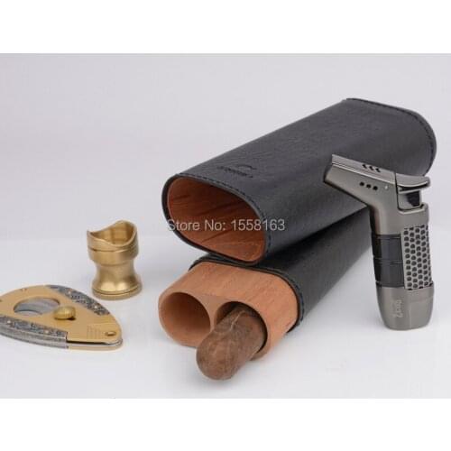 COHIBA Travel Portable Humidor Elephant Texture Pattern Leather Cigar Case Fit For 2 Fingers Up to 63rings Cigar
